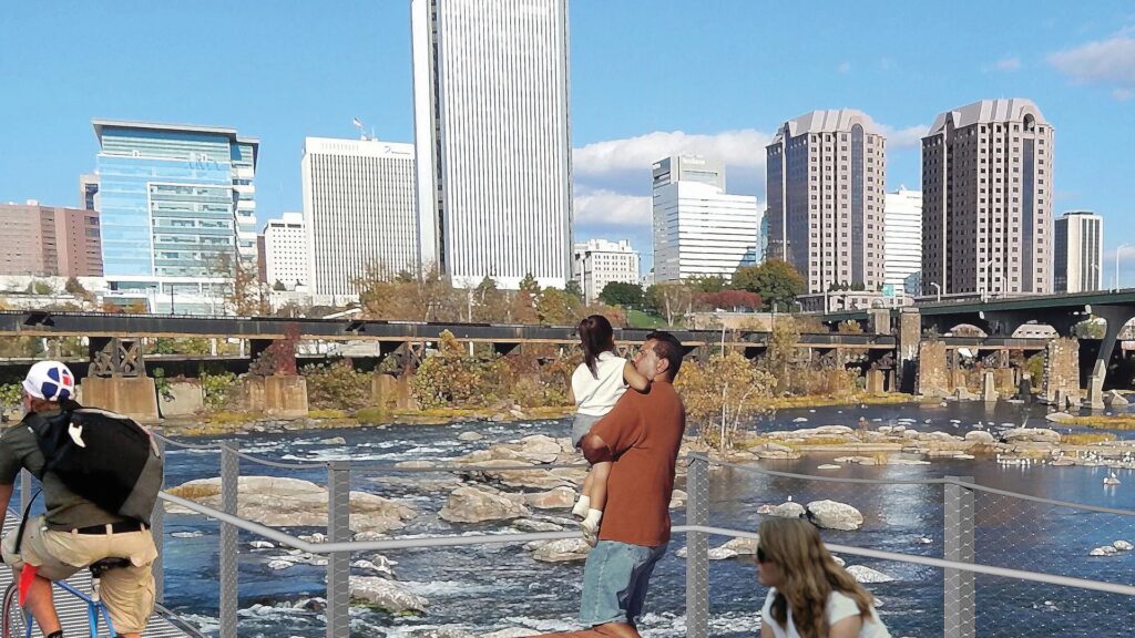 Young family on Tyler Potterfield bridge